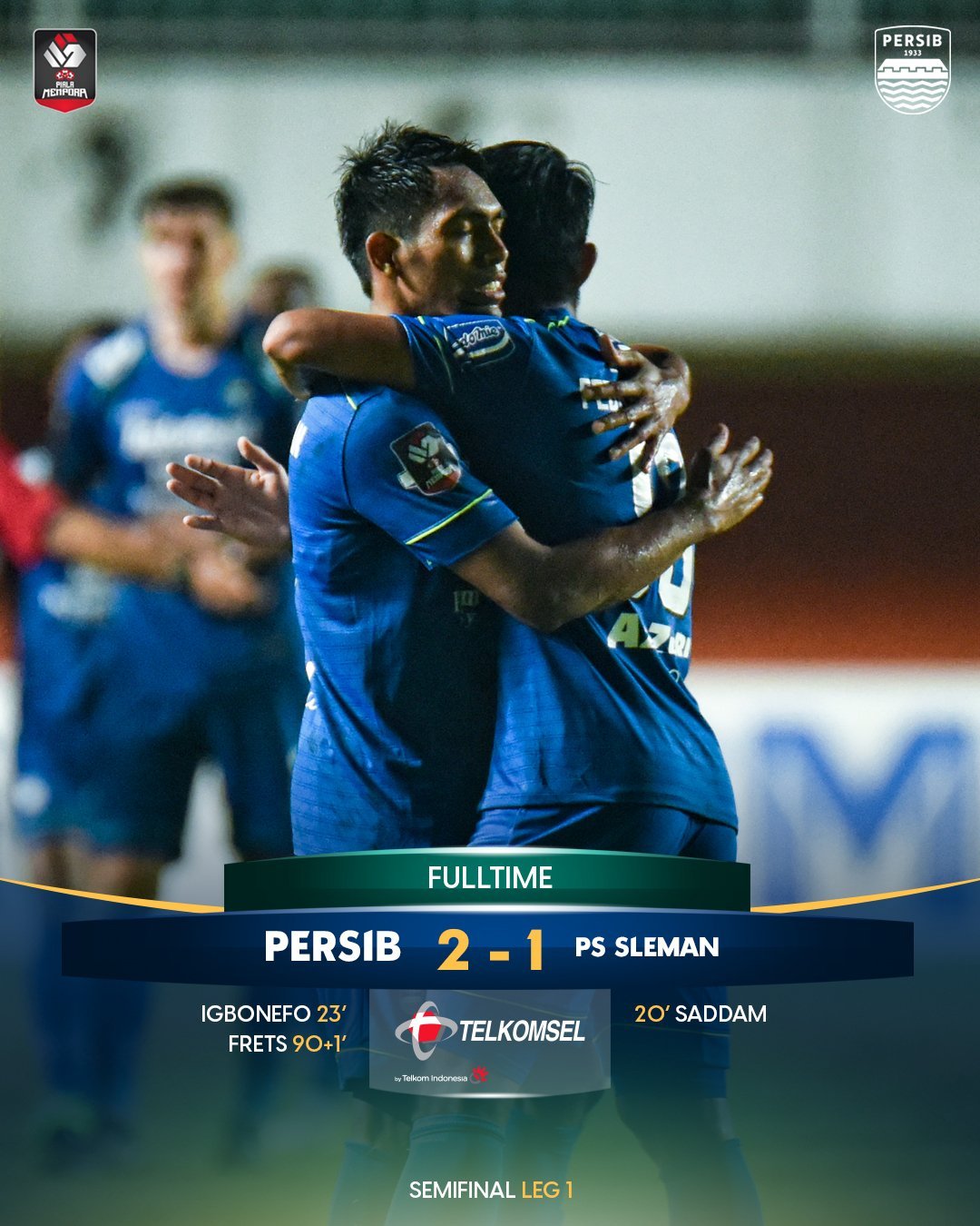 Persib Unggul 2-1 Lawan PSS di Laga Pertama Semifinal Piala Kemenpora