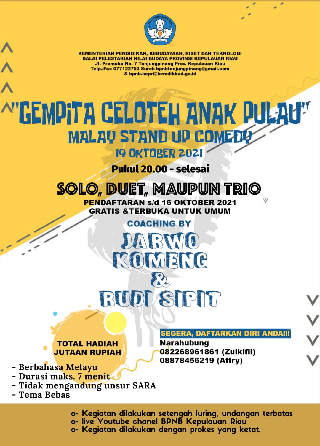 Gelar Lomba Stand Up Comedy, BPNB Kepri Wadahi Bakat Komika Lokal