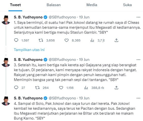 Mimpi SBY Satu Kereta dengan Jokowi dan Megawati