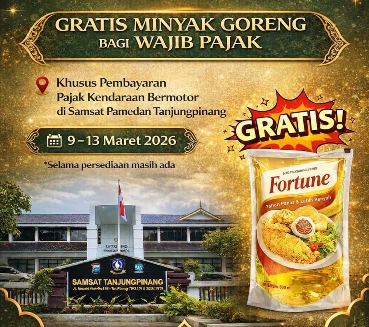 Program Ramadan Samsat Tanjungpinang: Bayar Pajak Kendaraan Dapat Minyak Goreng