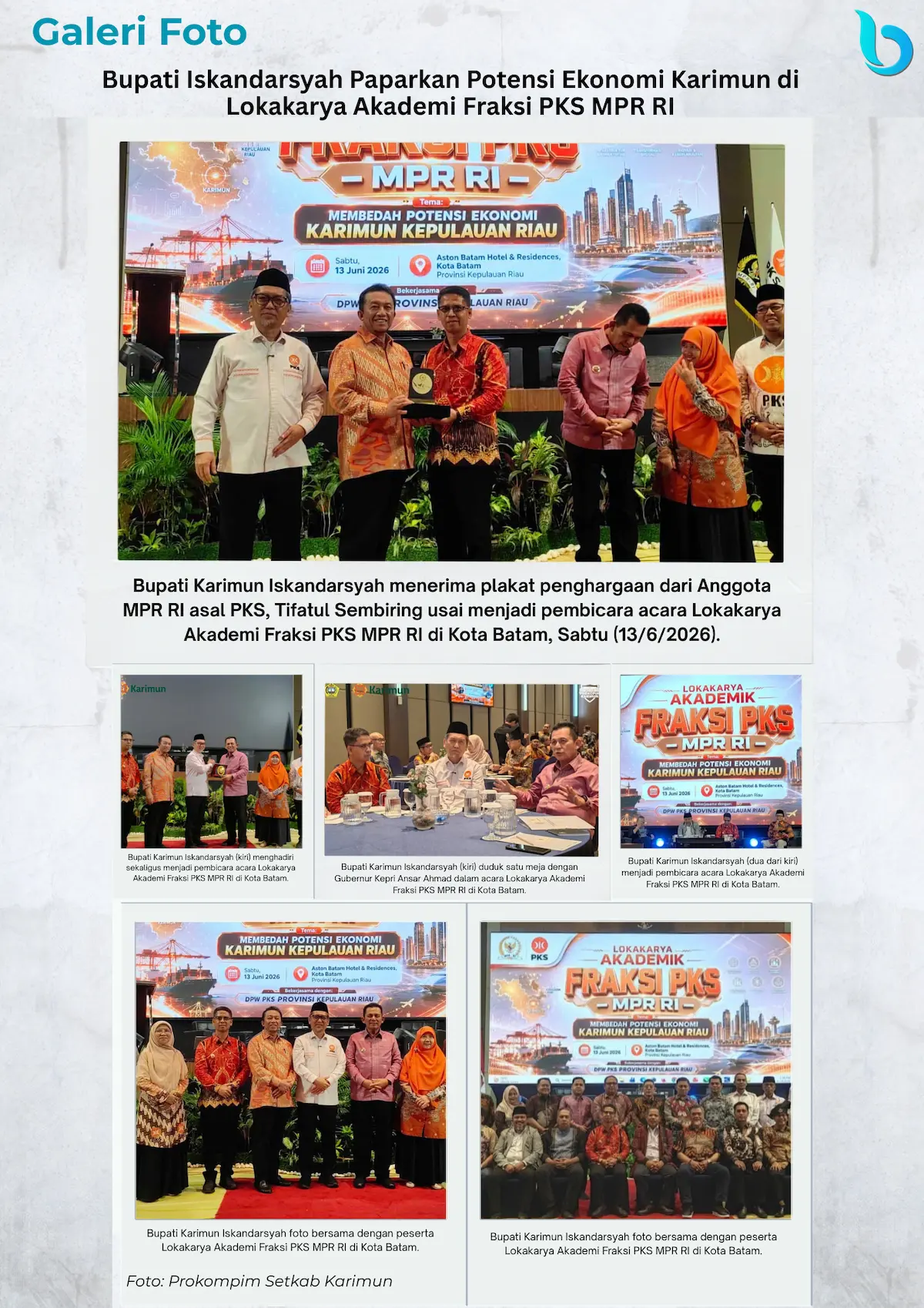 Bupati Iskandarsyah Paparkan Potensi Ekonomi Karimun di Lokakarya Akademi Fraksi PKS MPR RI