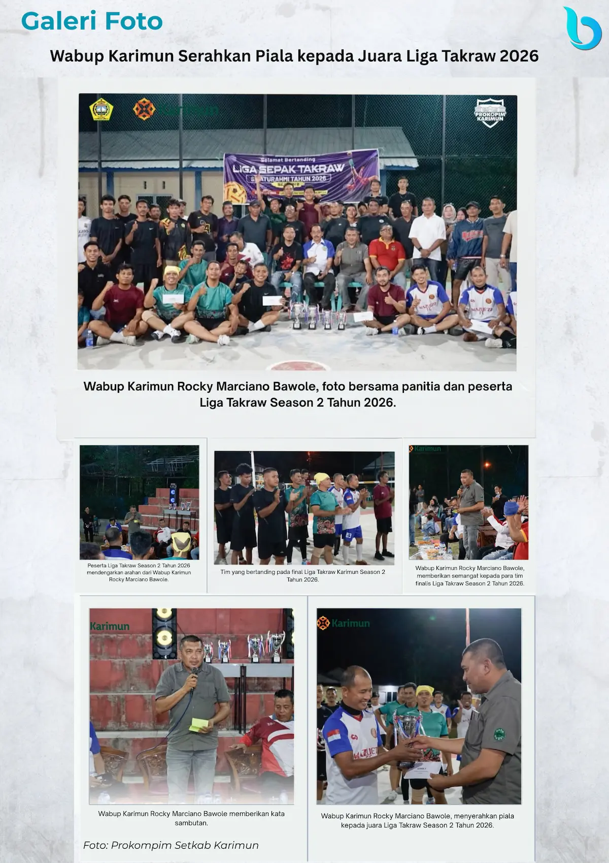 Wabup Karimun Serahkan Piala kepada Juara Liga Takraw 2026