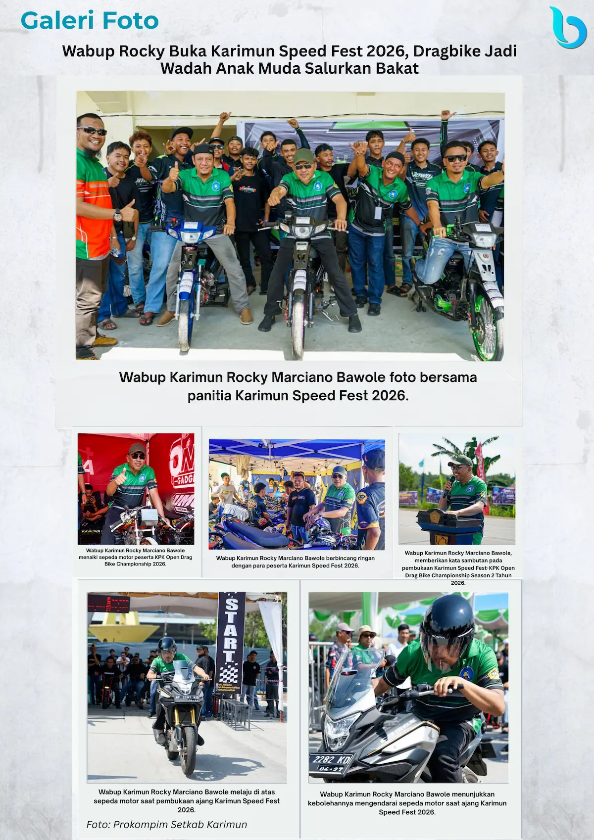 Wabup Rocky Buka Karimun Speed Fest 2026, Dragbike Jadi Wadah Anak Muda Salurkan Bakat