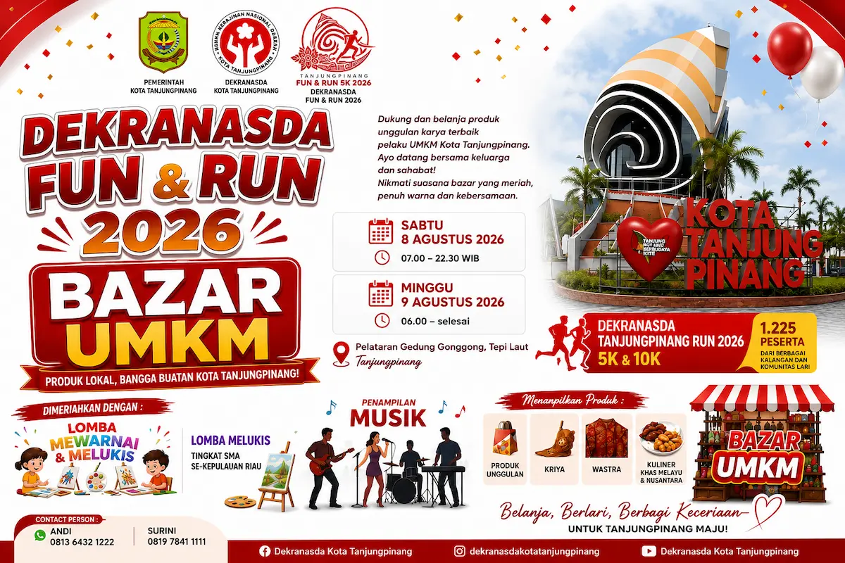 Ribuan Pelari Bakal Ramaikan Dekranasda Tanjungpinang Run 2026, Ada Lomba Seni hingga UMKM